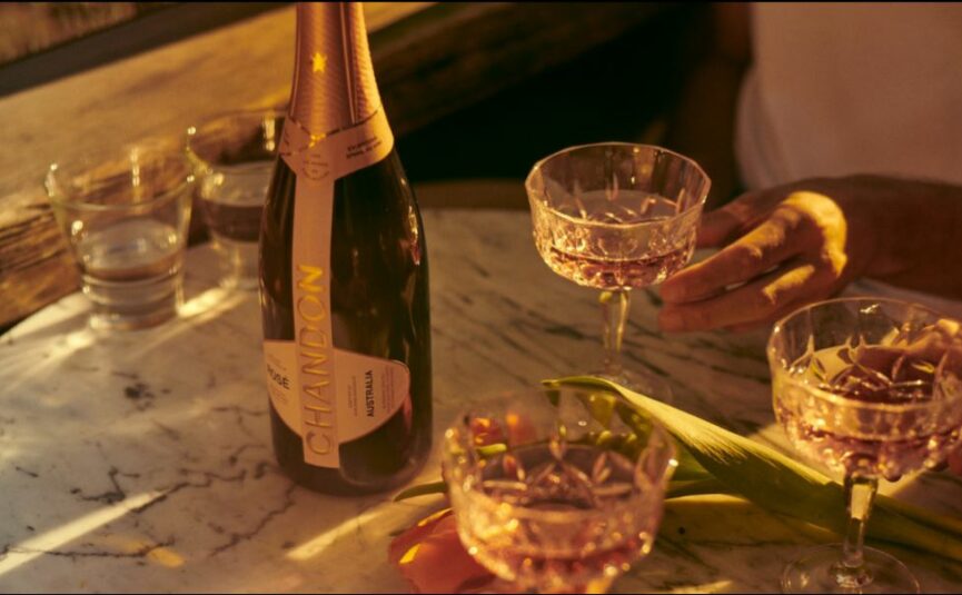 Glass of chandon on table